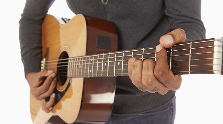 Beginner practicing 3/4 strumming on acoustic guitar